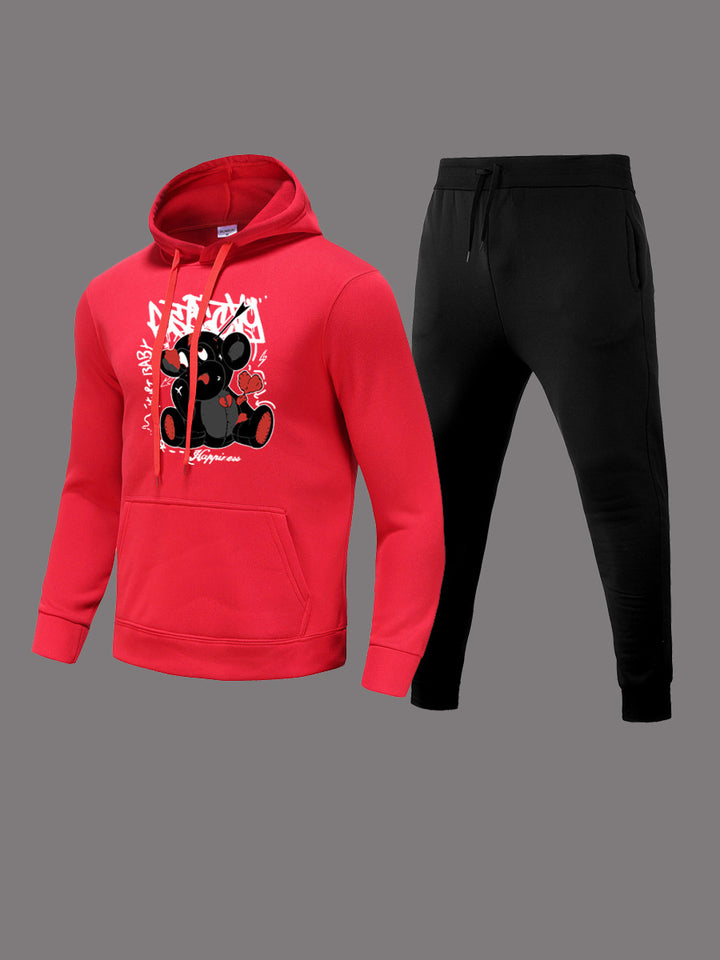 Damen Sportliches Kapuzensweatshirt und Jogginghose Set mit niedlichem Muster Drune