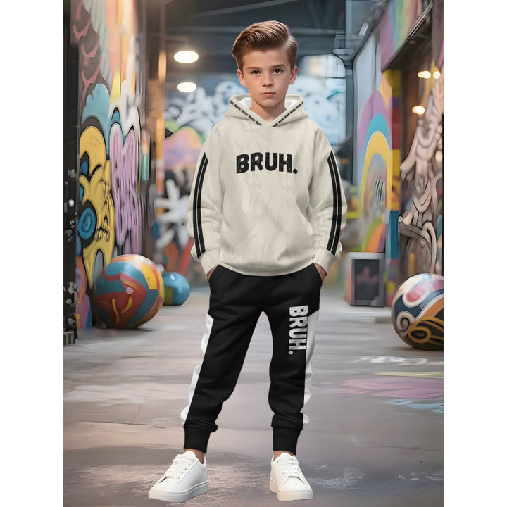 Unisex nan Kinder Jogginganzug mit Kapuzenpullover und detailreichem Auto-Print Drune