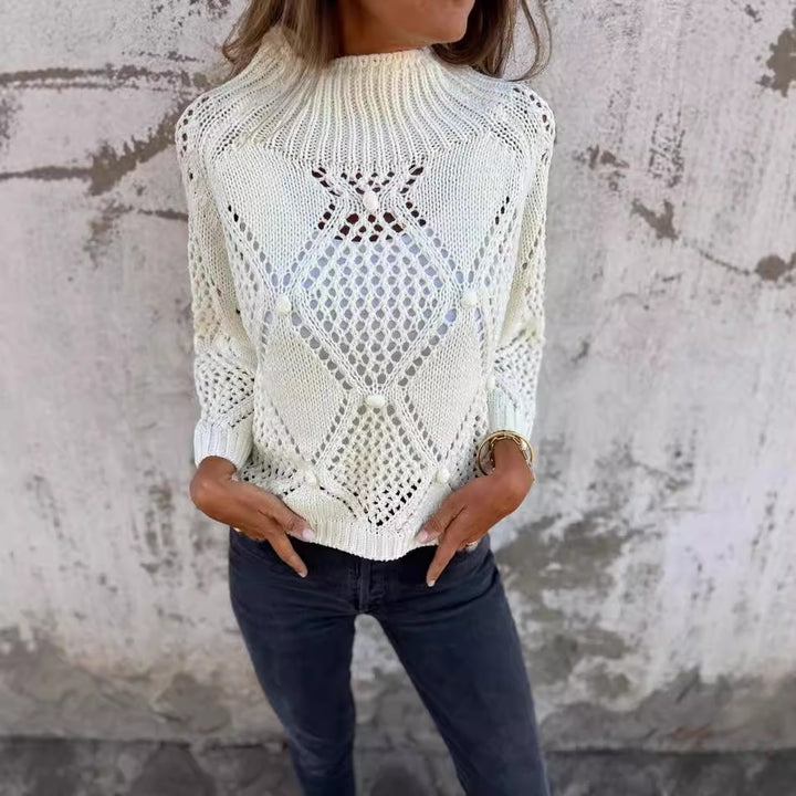 Damen luftiger Strickpullover mit einzigartigem Häkelmuster Drune