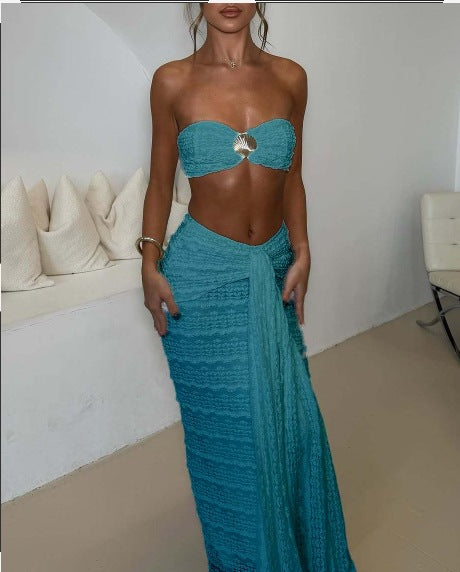 Damen Kleidungsset aus feiner Spitze und elegantem Wickelsaum Drune