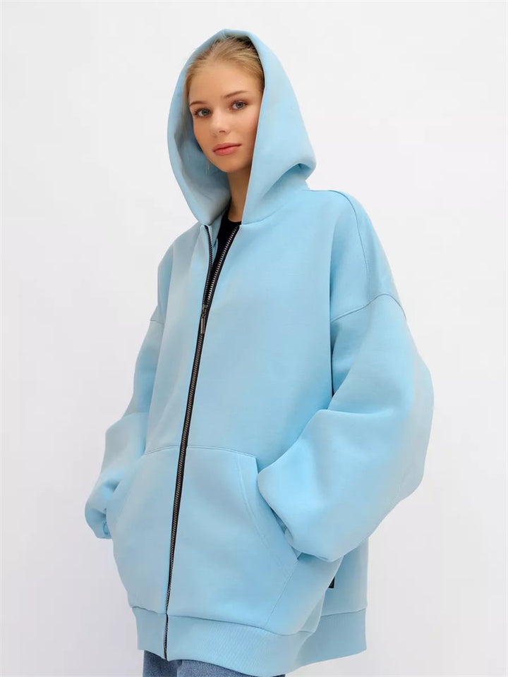 Damen Oversized Kapuzenjacke mit hohen Bündchen und praktischem Reißverschluss Drune