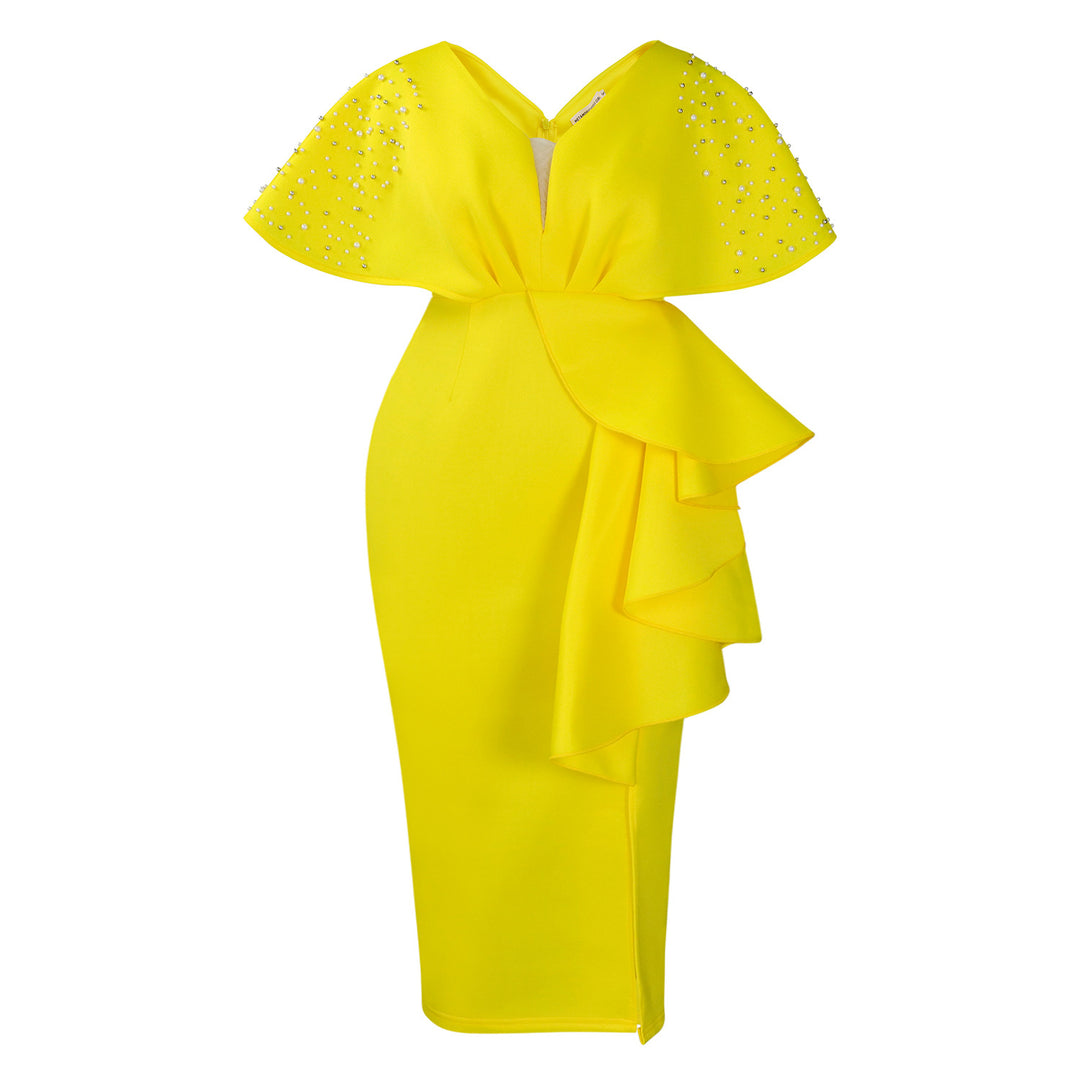 Damen Maxikleid mit glamourösem Volant und funkelnden Akzenten Drune