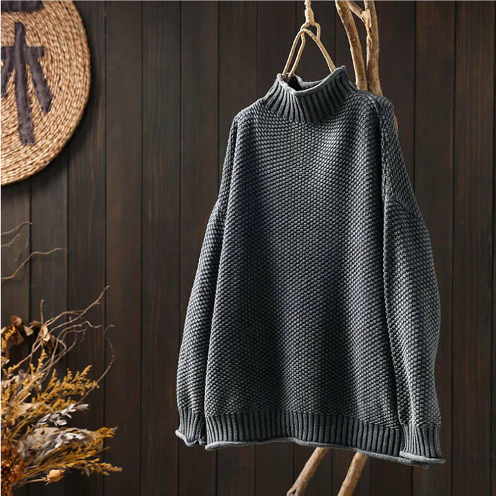 Drune | Übergroßer Pullover - Waffelstrick - Stehkragen - Dolmanärmeln - Geripptes Finish