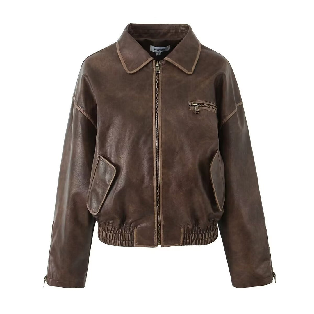 Damen Lederjacke mit modernem Schnitt und praktischen Reißverschlusstaschen Drune