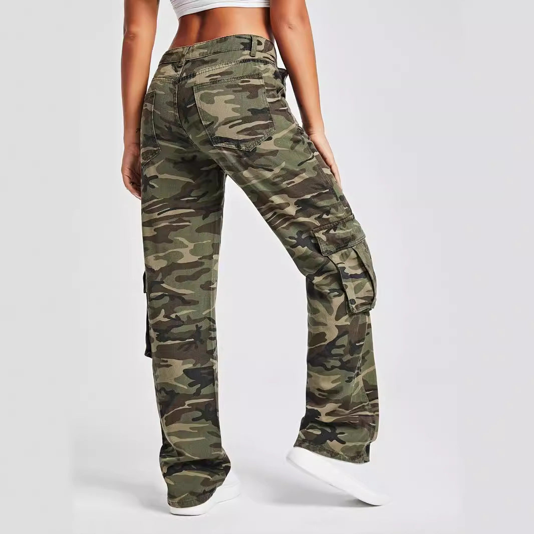 Damen Cargo-Hose im urbanen Camouflage-Stil mit praktischen Seitentaschen Drune