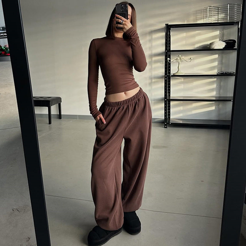 Damen lässiges Langarm-Top und weite Hose Set Drune