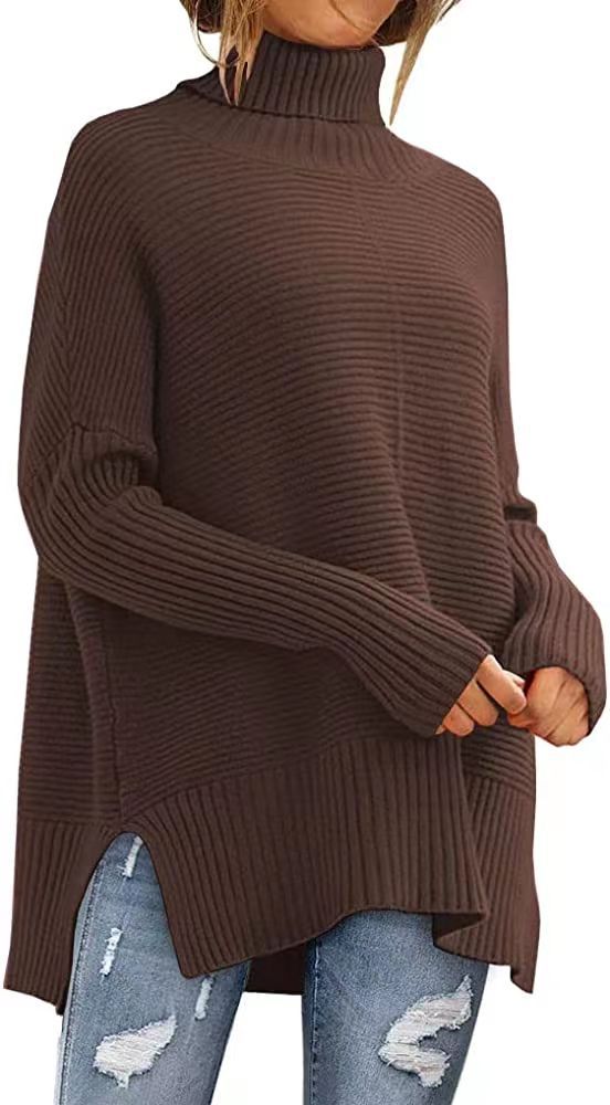 Damen Großer Rollkragenpullover mit feiner Rippstruktur und asymmetrischem Schnitt Drune