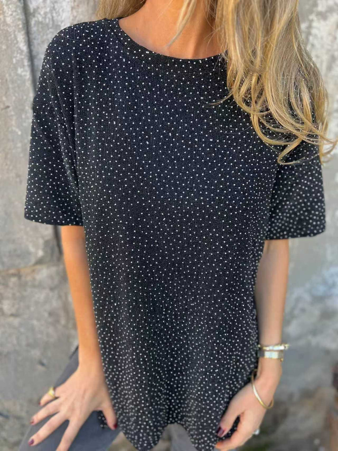 Damen Oversized T-Shirt mit Glitzersteinchen und lässigem Schnitt Drune