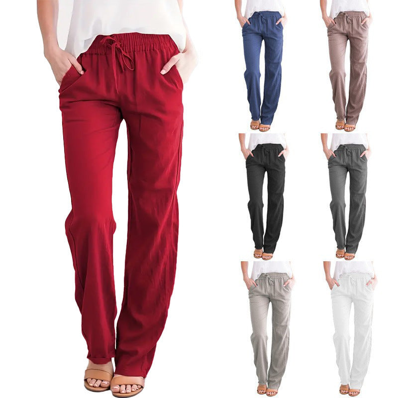 Damen Weite Leinenhose mit elastischem Bund und praktischen Seitentaschen Drune
