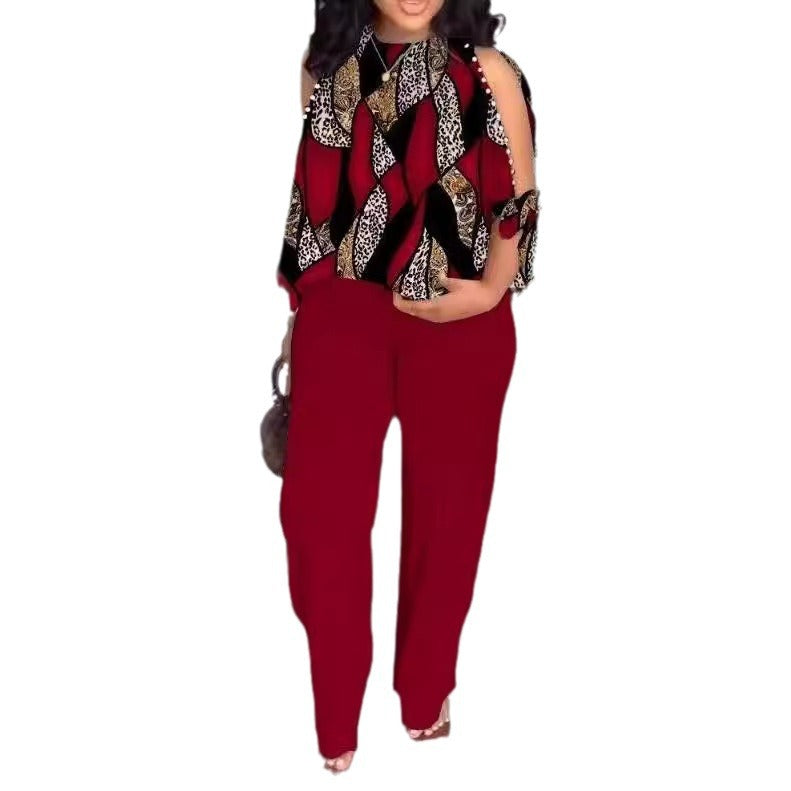 Damen Elegant gestaltetes Sommeroutfit mit floralem Design und Schulterfreiem Oberteil Drune
