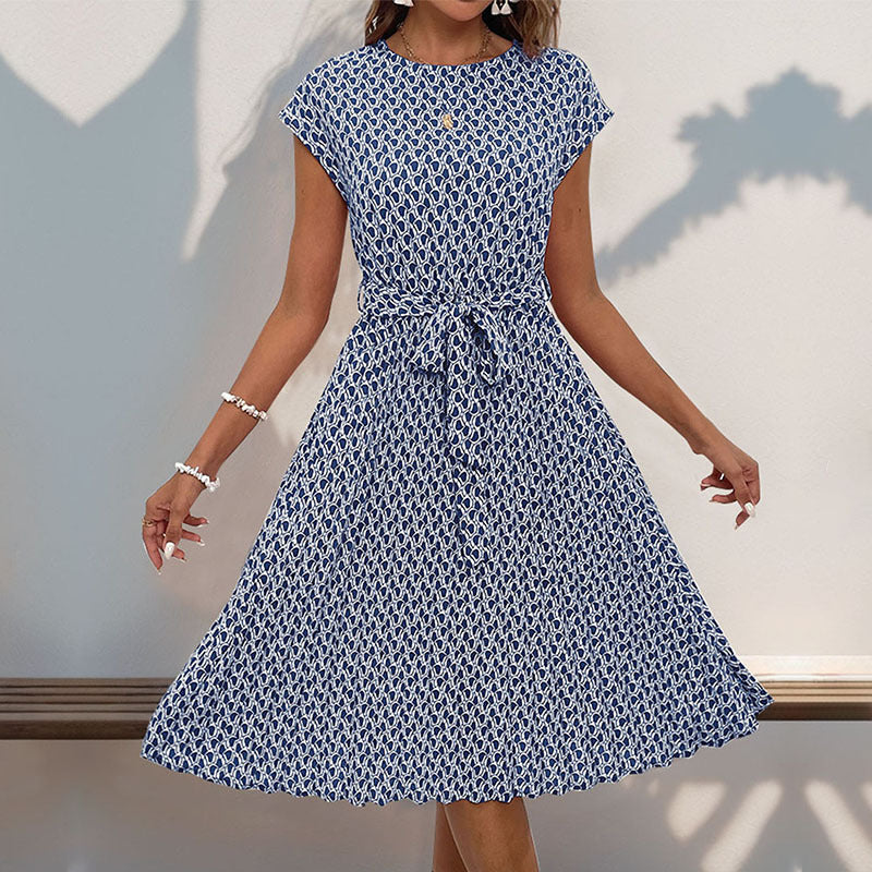 Damen Midikleid mit raffiniertem Taillengürtel und verspieltem Muster Drune