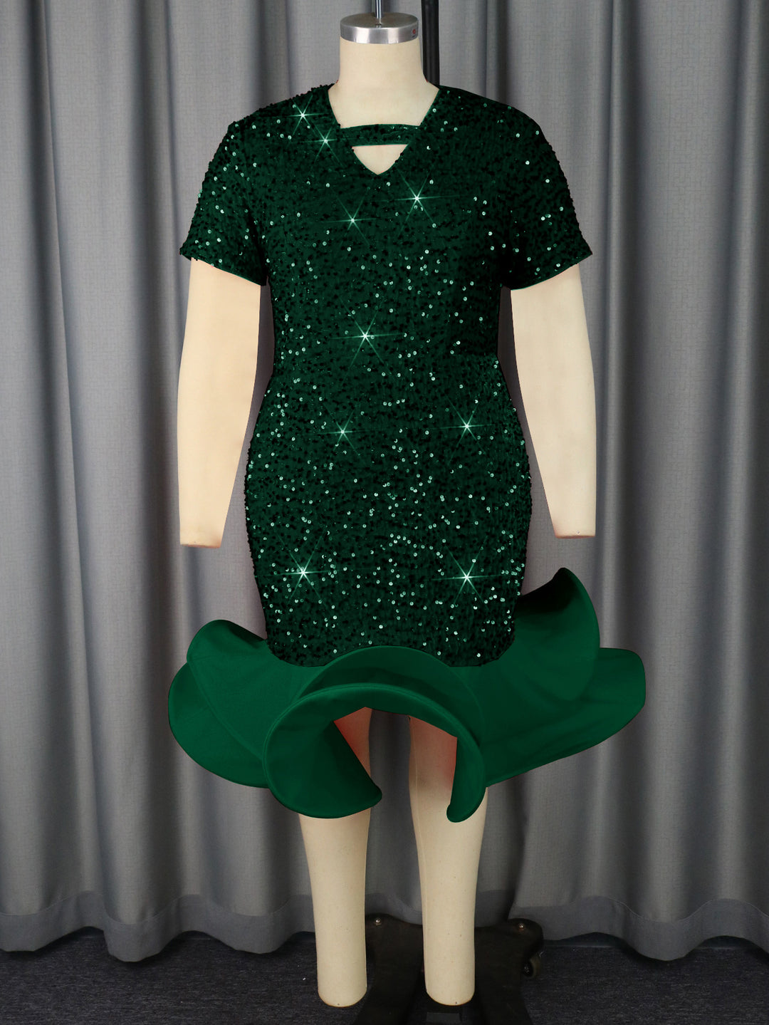 Damen glamouröses Abendkleid mit schimmernden Pailletten und voluminösem Saum Drune