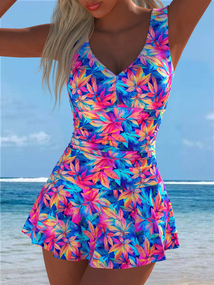 Damen Schwimmdress mit volanthaftem Saum und lebhaftem Muster Drune