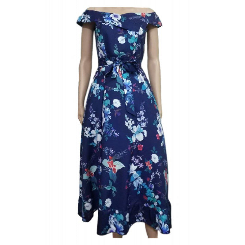 Damen Blumendesign Midikleid mit tailliertem Schnitt und Rüschendetails Drune