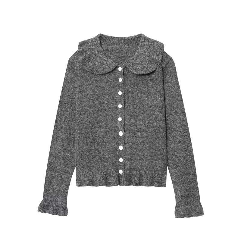 Damen Strickjacke mit klassischem Peter-Pan-Kragen und eleganten Knopfdetails Drune