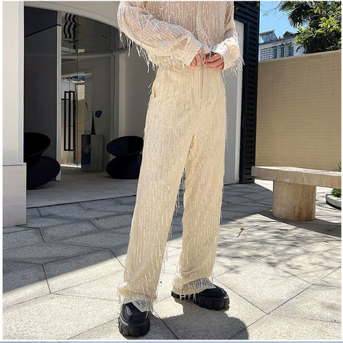 Damen modische Statement-Hosen mit Fransen Drune
