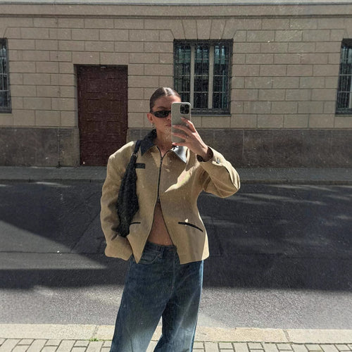 Damen modische Kurzjacke mit kontrastierendem Kragen Drune