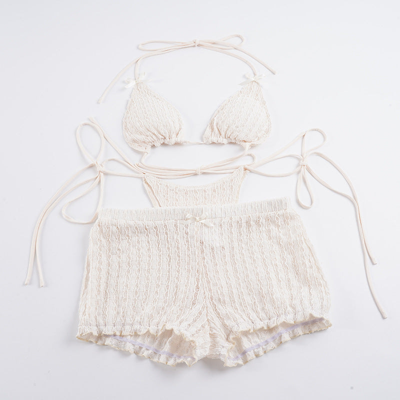 Damen Badeanzug Set mit Spitzen-Details und verstellbaren Trägern Drune