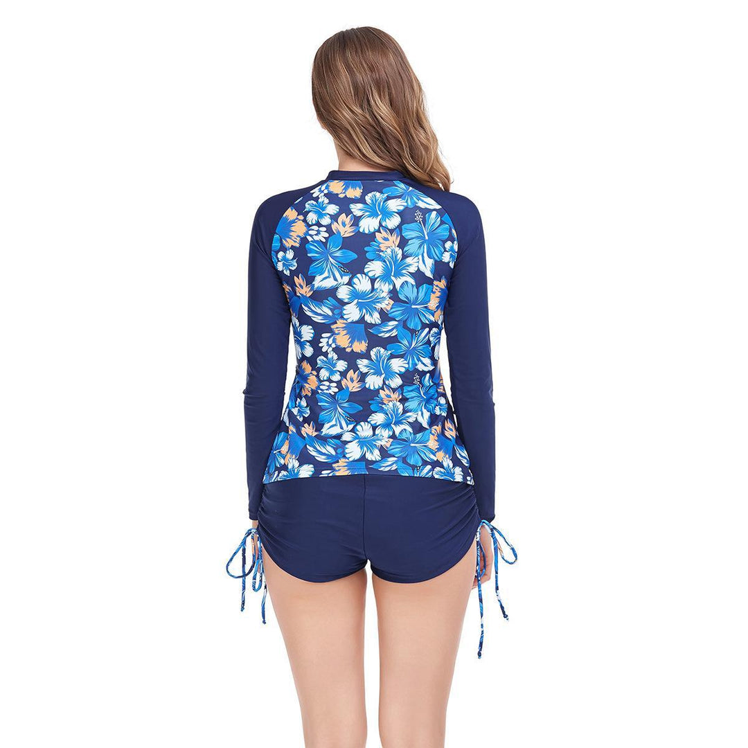 Damen Sportlicher Langarm Rashguard mit floralem Muster Drune
