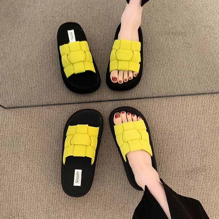 Damen bequeme Platform-Pantoletten mit gekreuzten Riemen Drune