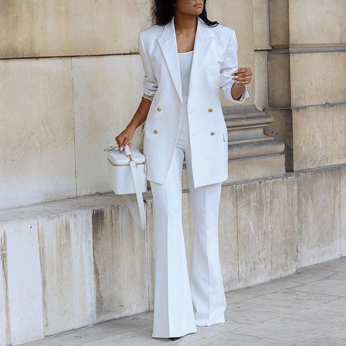 Damen elegantes Blazer-Set mit weitem Bein und Taillengürtel Drune