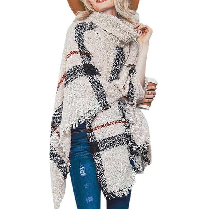 Damen Strickponcho mit asymmetrischem Schnitt und modischem Kragen Drune