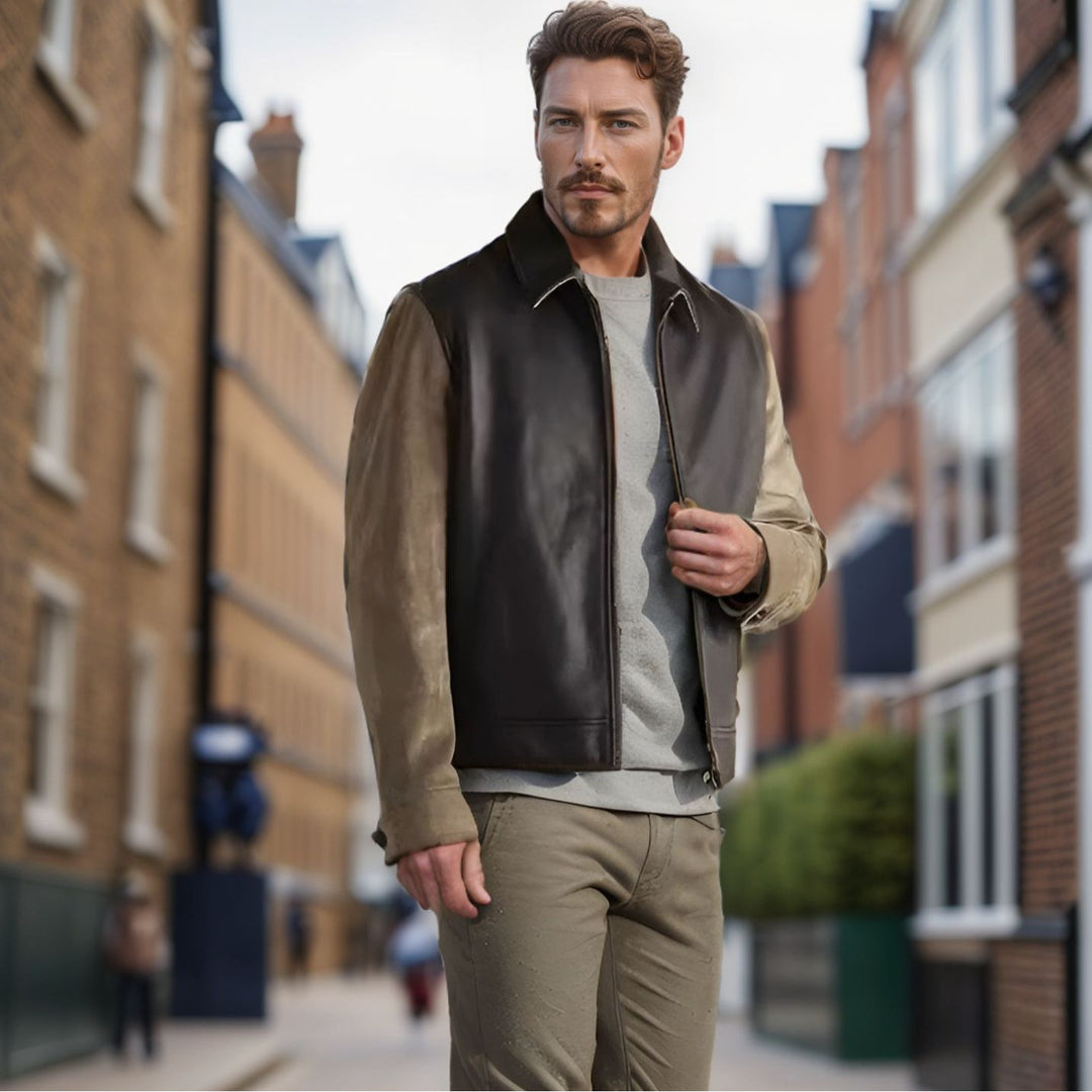 Herren modische Lederjacke mit Baumwollärmeln Drune