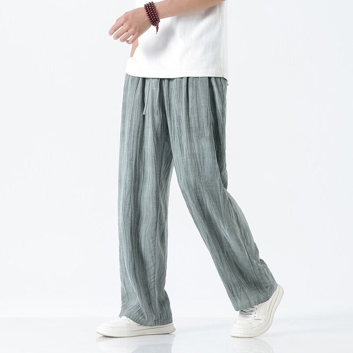 Herren nan weite Leinenhose mit verstellbarem Tunnelzugbund, lässiger Bundfaltenoptik und seitlichen Eingrifftaschen Drune