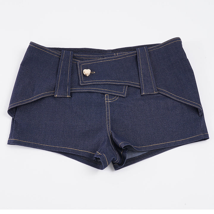 Damen Denim-Shorts mit hohem Tailleinsatz und modischen Akzenten Drune