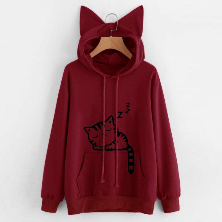 Damen Kapuzenpullover mit Katzenohren und süßem Druck Drune