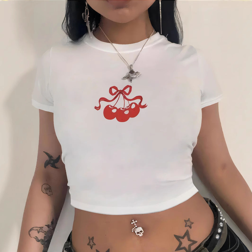 Damen Crop-T-Shirt mit kreativem Totenkopf-Design und figurbetontem Schnitt Drune