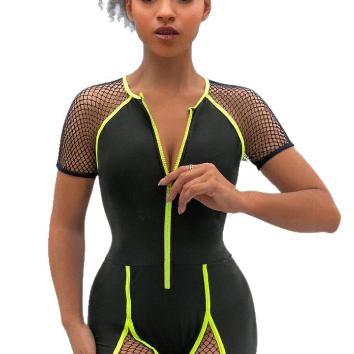 Damen Sportlicher Schwimmanzug mit Netzdetails Drune