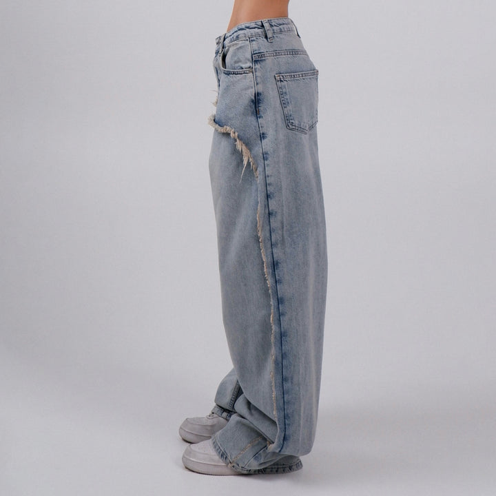 Damen Distressed Wide-Leg Jeans mit fransigen Abschlüssen Drune