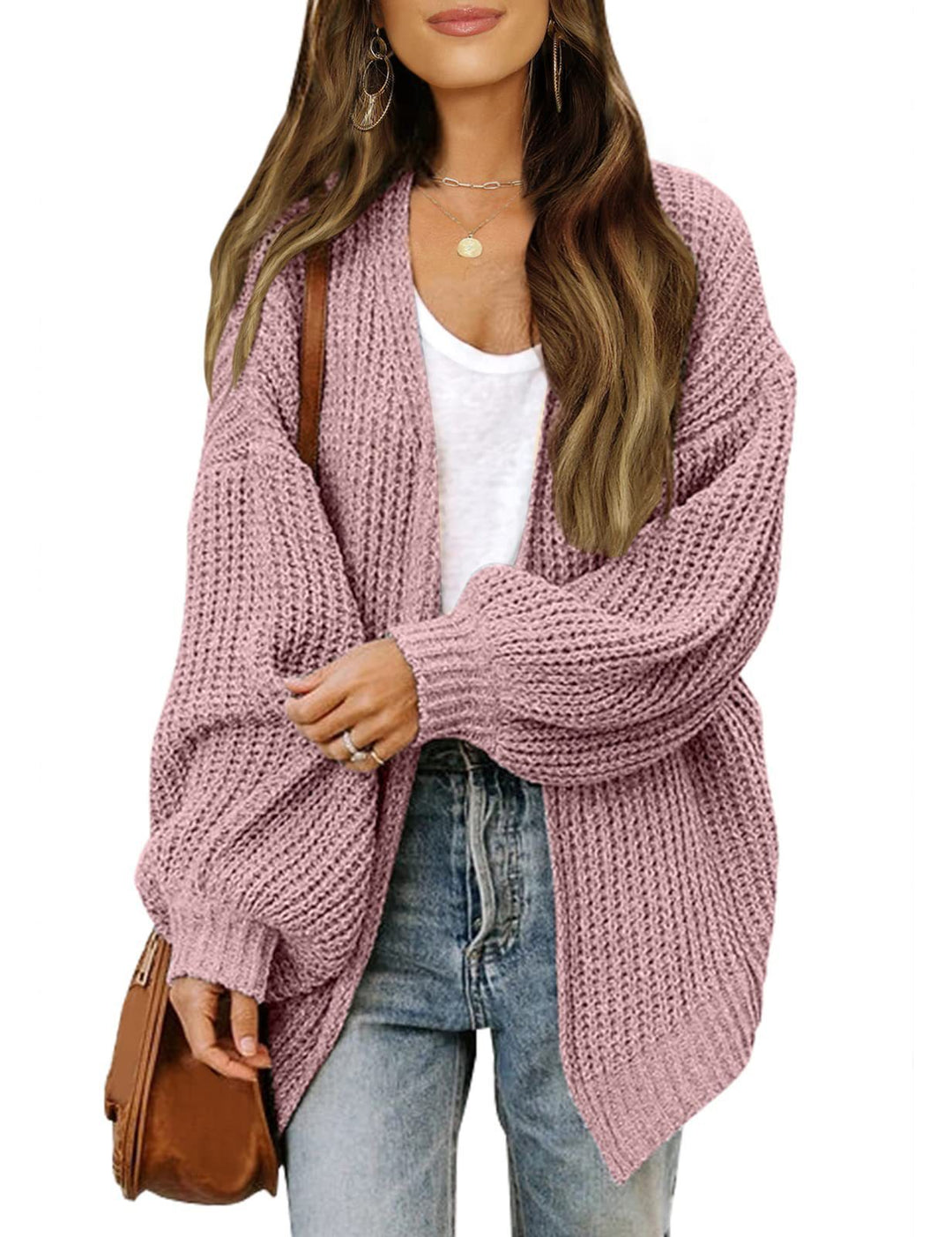 Damen Empfindlicher Grobstrick-Cardigan mit schillernden Ärmeln Drune