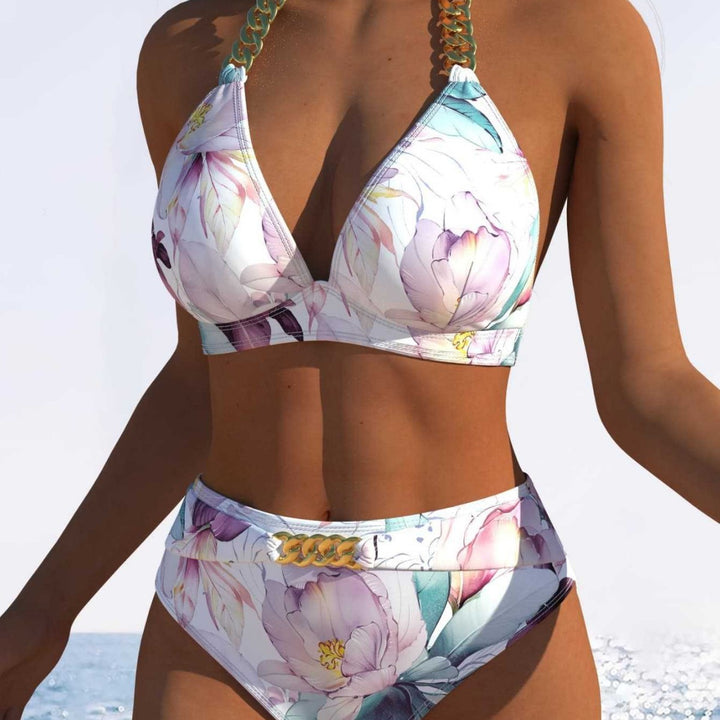Damen Bikini-Set mit hohem Taillenschnitt und elegantem Blumendruck Drune