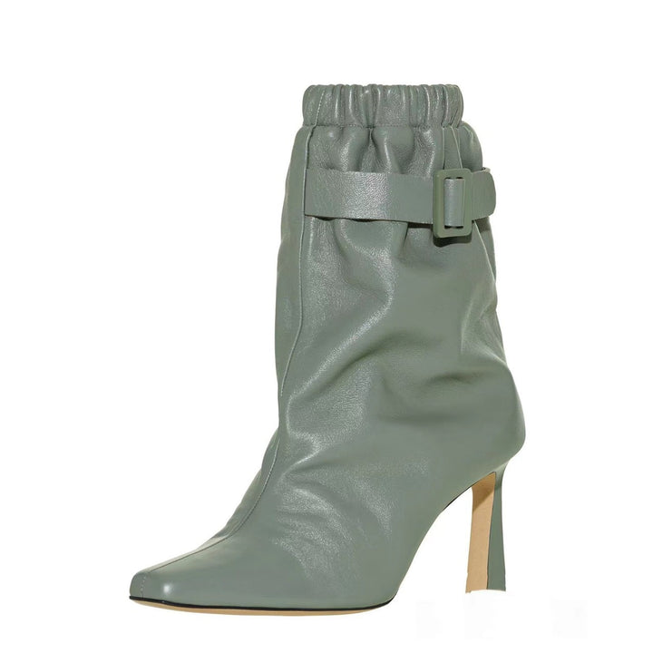 Damen Slouchy High-Heel Stiefeletten mit Schnallen-Detail Drune