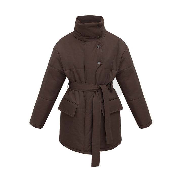 Damen Modische Steppjacke mit hohem Kragen und Gürtel Drune