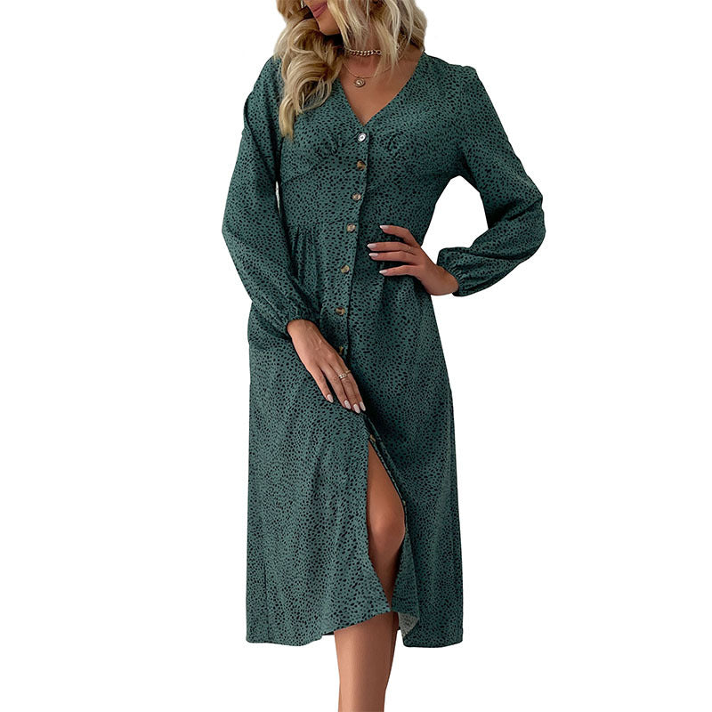 Damen Knielanges Hemdblusenkleid mit Knopfverschluss und zeitlosem Muster Drune