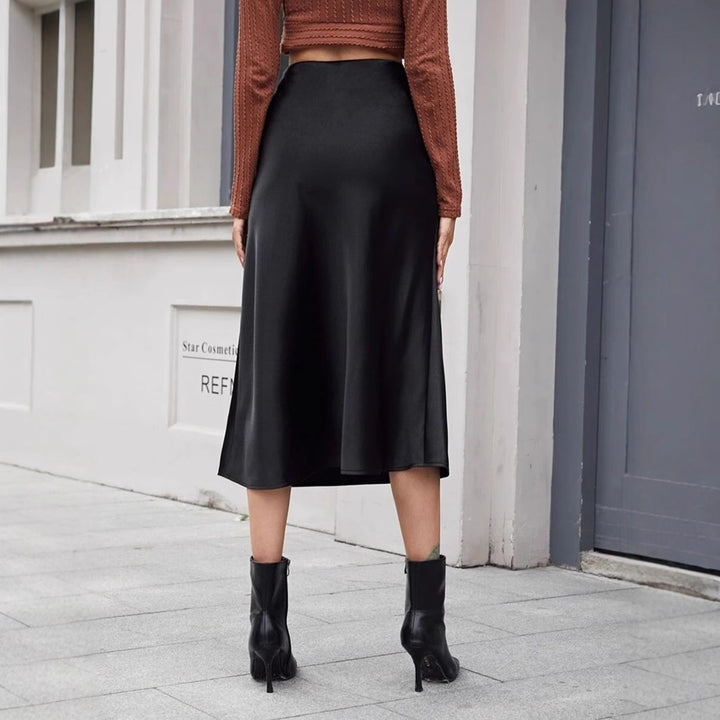 Damen Midi-Rock aus glänzendem Satin mit geschnittenem Saum Drune