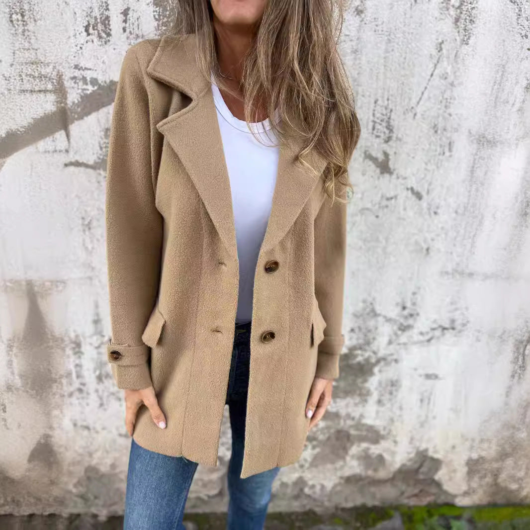 Damen elegante Bouclé-Jacke mit doppelter Knopfleiste Drune