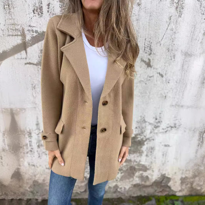 Damen elegante Bouclé-Jacke mit doppelter Knopfleiste Drune