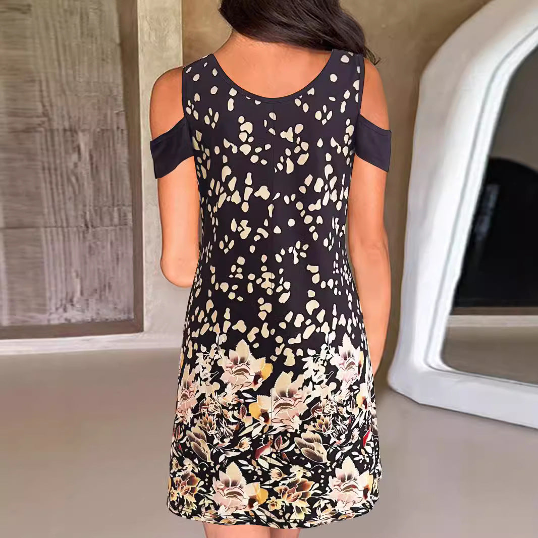 Damen Kleid mit angesagten Schulterauschnitten und elegantem floralem Druck Drune