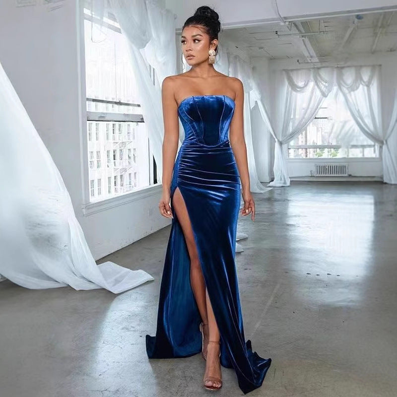 Damen elegantes Abendkleid mit taillierter Silhouette und hohem Beinschlitz Drune