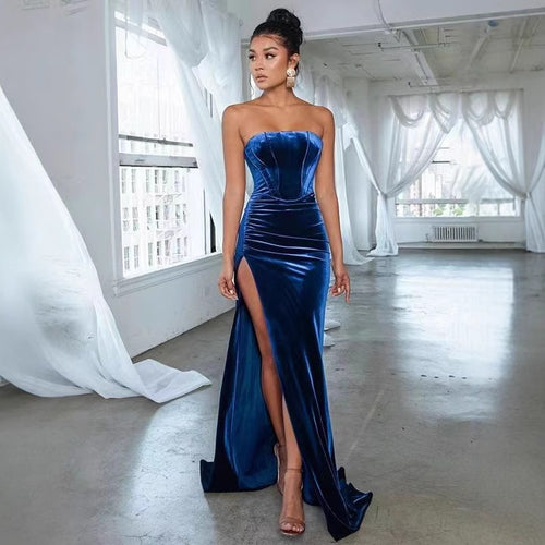 Damen elegantes Abendkleid mit taillierter Silhouette und hohem Beinschlitz Drune