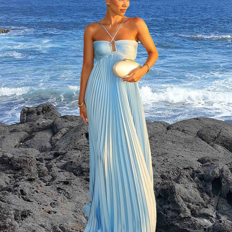 Damen Elegantes Maxi-Kleid mit plissierten Details und schickem Cut-Out Drune