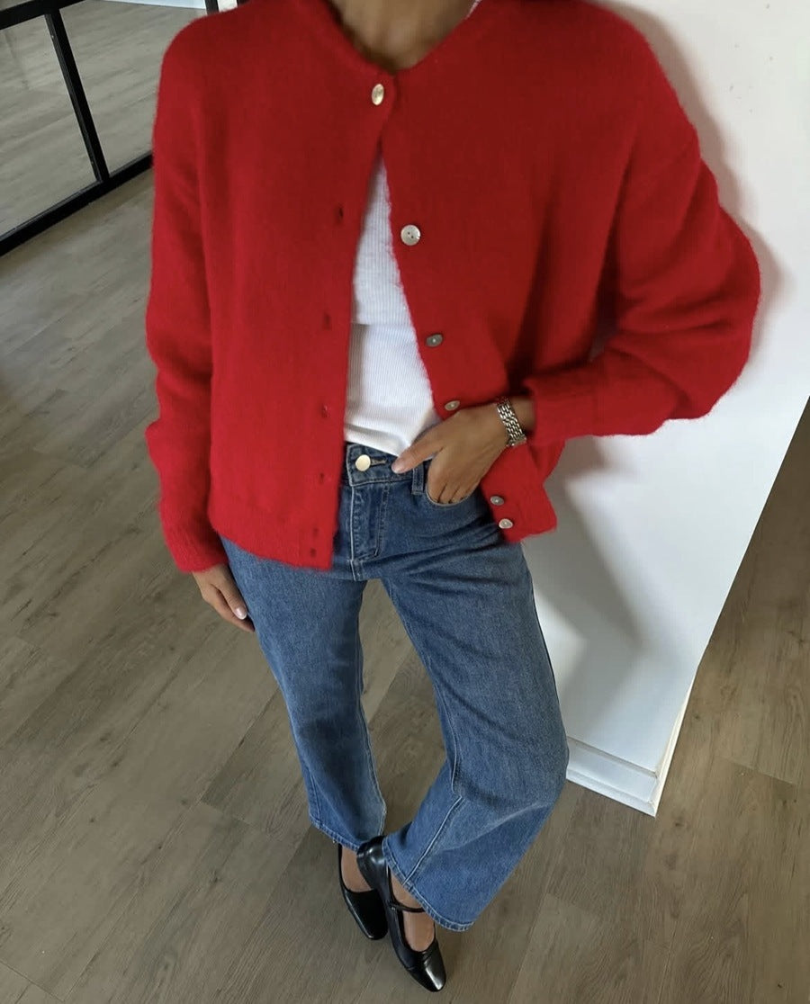 Damen Lockere Strickjacke mit Knöpfen Drune