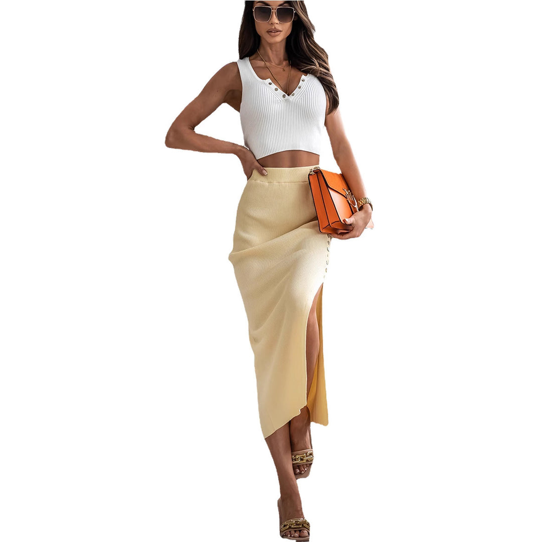 Damen Figurbetonter Strickrock mit Knopfdetail und Schlitz Drune