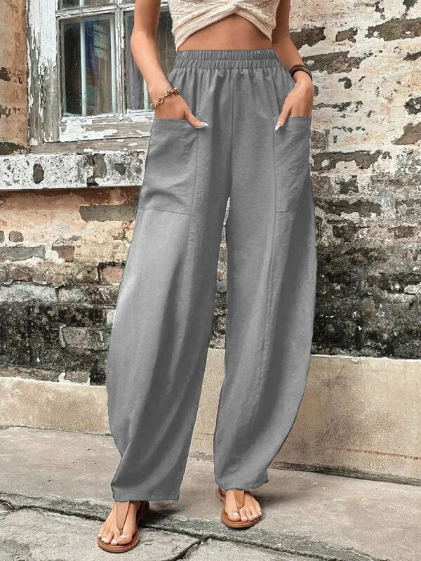 Damen Weite Palazzo-Hosen mit elastischem Bund und praktischen Taschen Drune