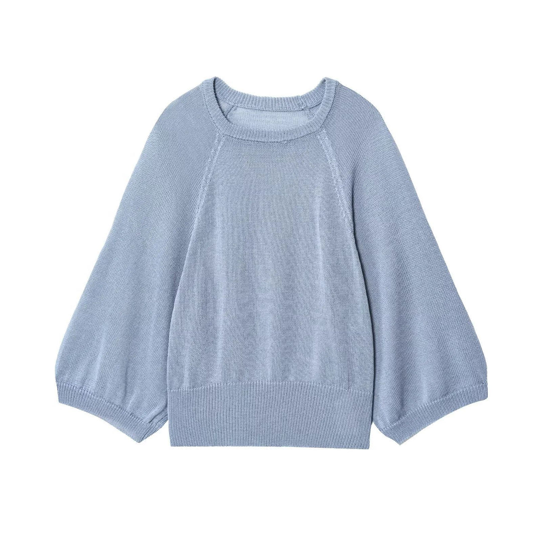 Damen lässiger Pullover mit Weitärmeln und elastischem Bund Drune