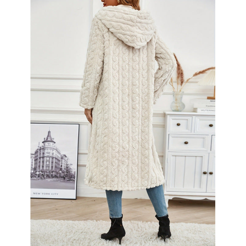 Damen Strickmantel mit Oversized-Kragen und originellen Zopfmuster Drune